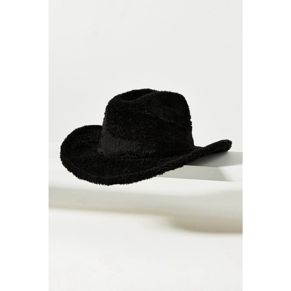 Anthropologie O/S Black American Exchange Faux Fur Rancher Cowboy Hat NWT